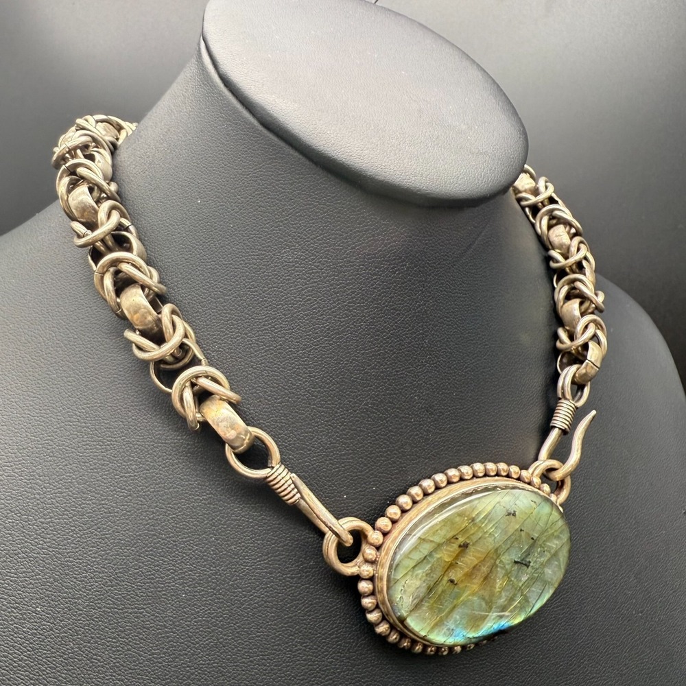 ✨ Rare Stephen Dweck Sterling Silver 16" Necklace | Large Labradorite Pendant 💎